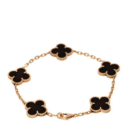 Van Cleef & Arpels 18K Rose Gold Letterwood 5 Motifs Vintage Alhambra Bracelet 2 of 4