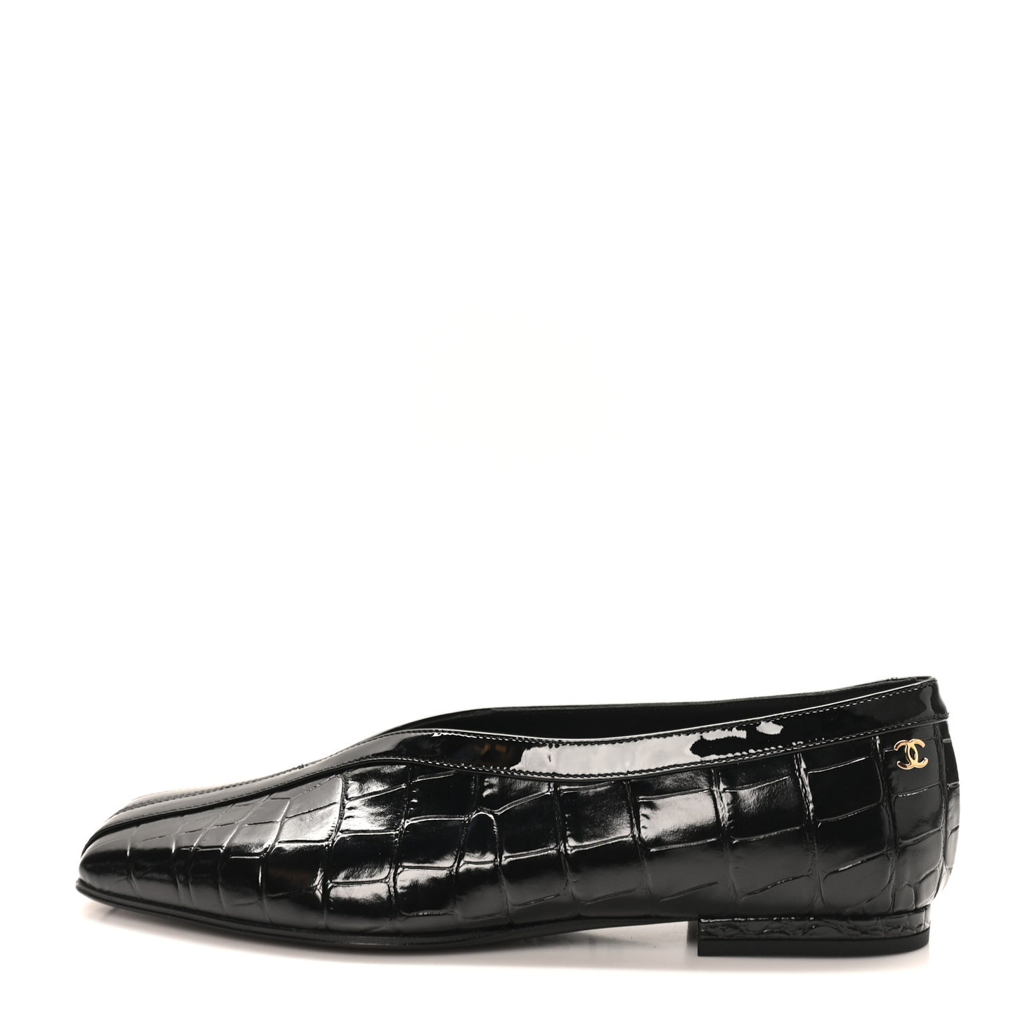 Patent Calfskin Crocodile Embossed Ballet Flats 36.5 Black