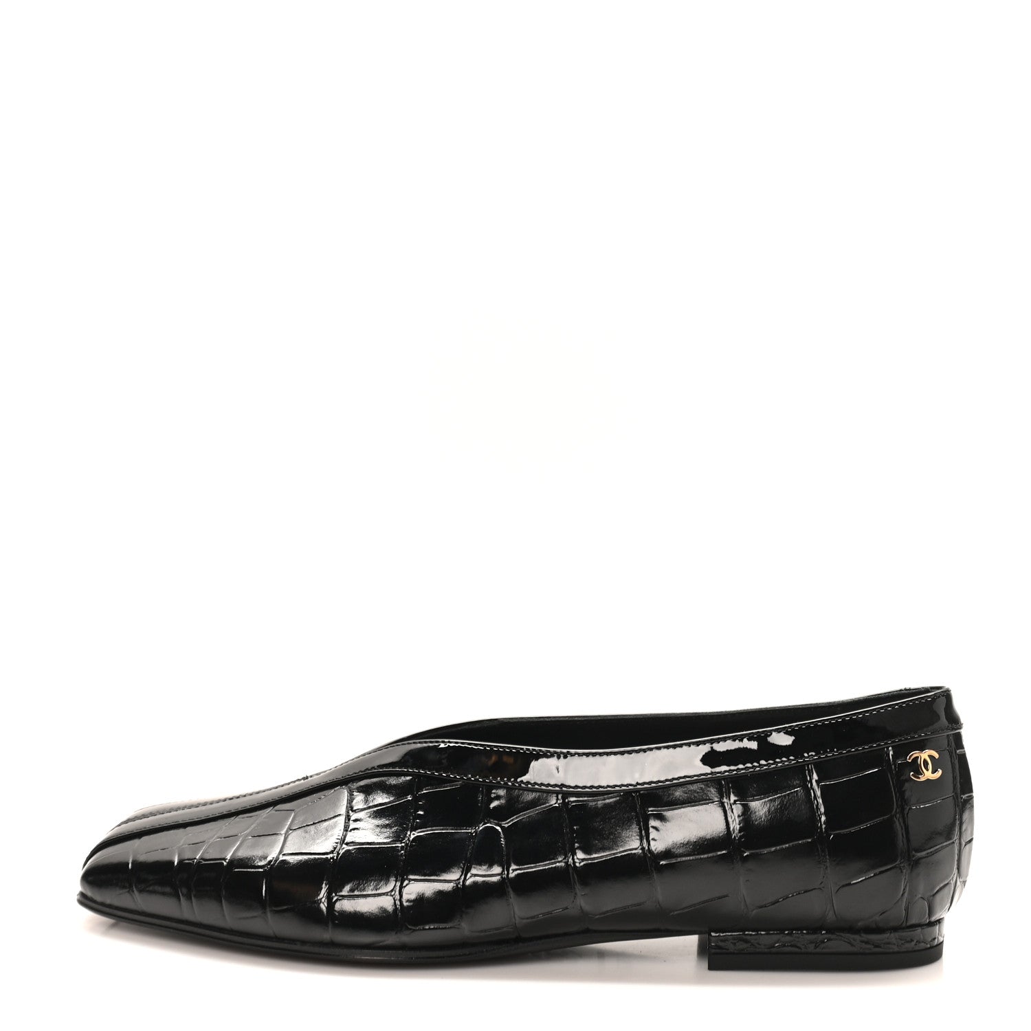 Chanel Patent Calfskin Crocodile Embossed Ballet Flats 36.5 Black 2 of 20