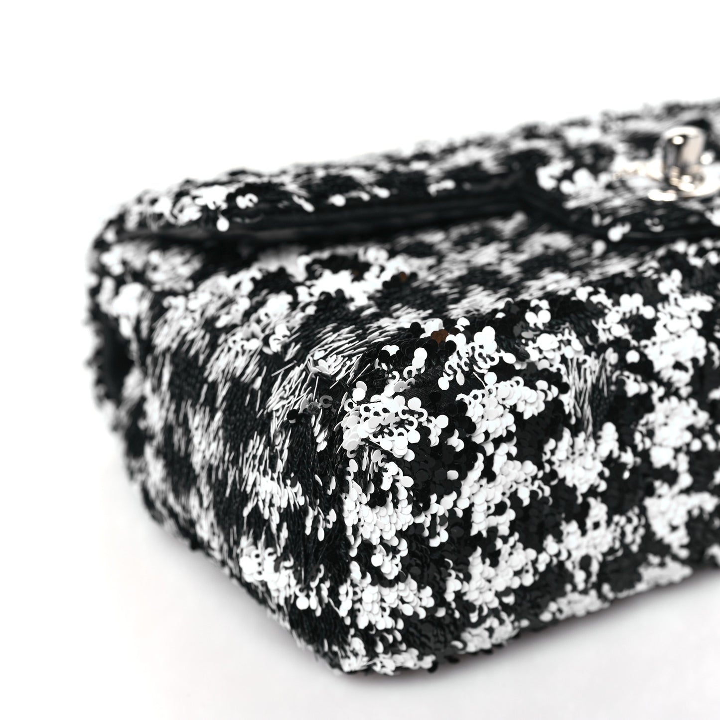Sequin Mini Houndstooth Rectangular Flap Black White