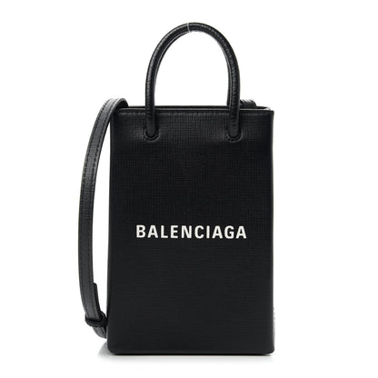 Balenciaga Squared Calfskin Logo Shopping Phone Holder Bag Black 1 of 10