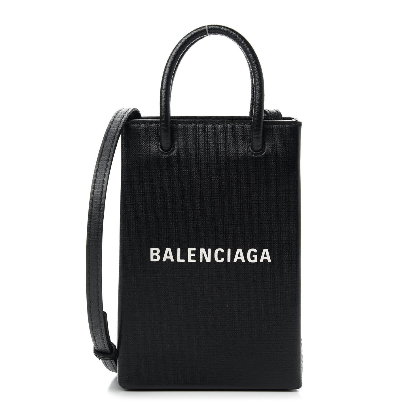 Squared Calfskin Logo Shopping Phone Holder Bag Black