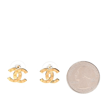 Chanel Metal CC Paris Button Stud Earrings Gold 2 of 6