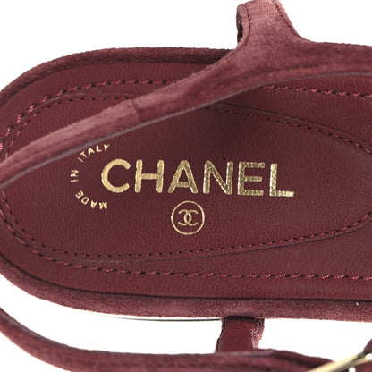 Chanel Suede Calfskin Camellia Thong Sandals 39.5 Burgundy 8 of 8