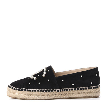 Chanel Suede Pearl CC Espadrilles 38 Black 1 of 12