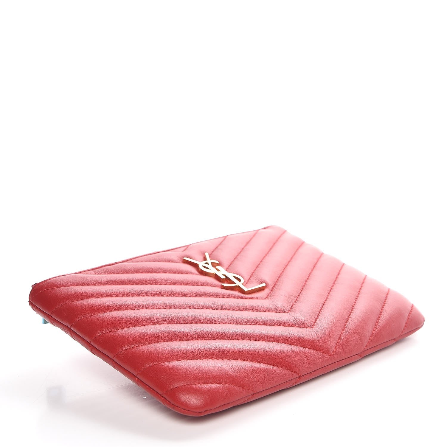 Saint Laurent Calfskin Matelasse Chevron Monogram Pouch Red 4 of 7