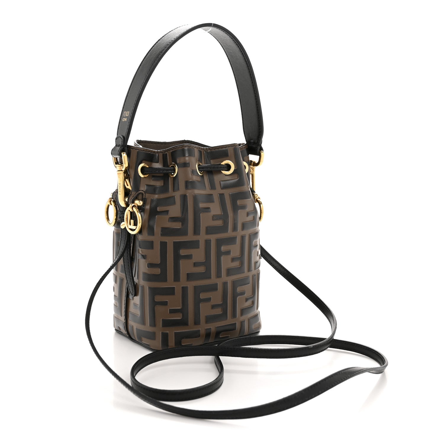 Fendi Vitello Liberty F is Fendi Bi-Color FF 1974 Embossed Mini Mon Tresor Bucket Bag Maya Black 3 of 11