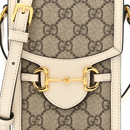 Gucci GG Supreme Monogram Azalea Calfskin Mini Horsebit 1955 Crossbody Bag Beige Ebony Mystic White 8 of 11