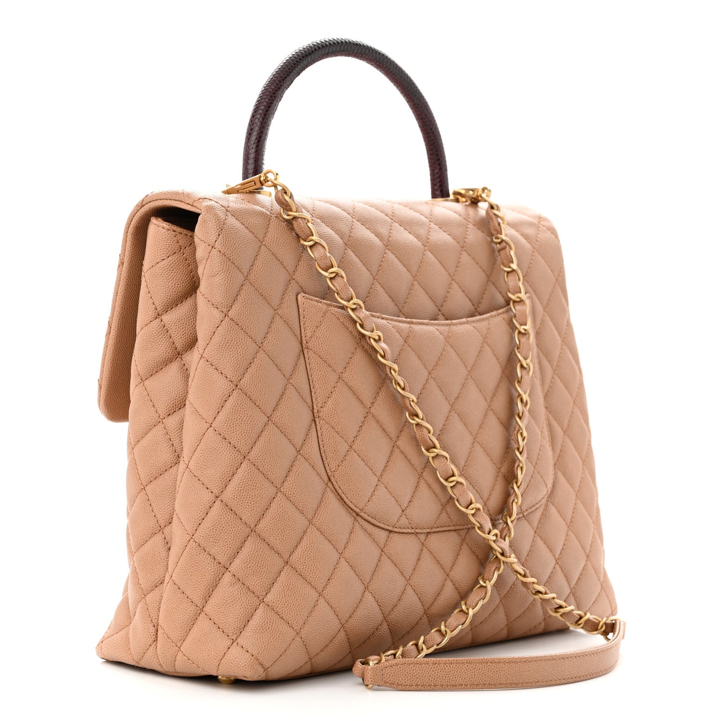 Caviar Lizard Quilted Large Coco Handle Flap Beige