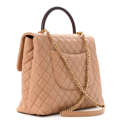 Chanel Caviar Lizard Quilted Large Coco Handle Flap Beige 3 of 10