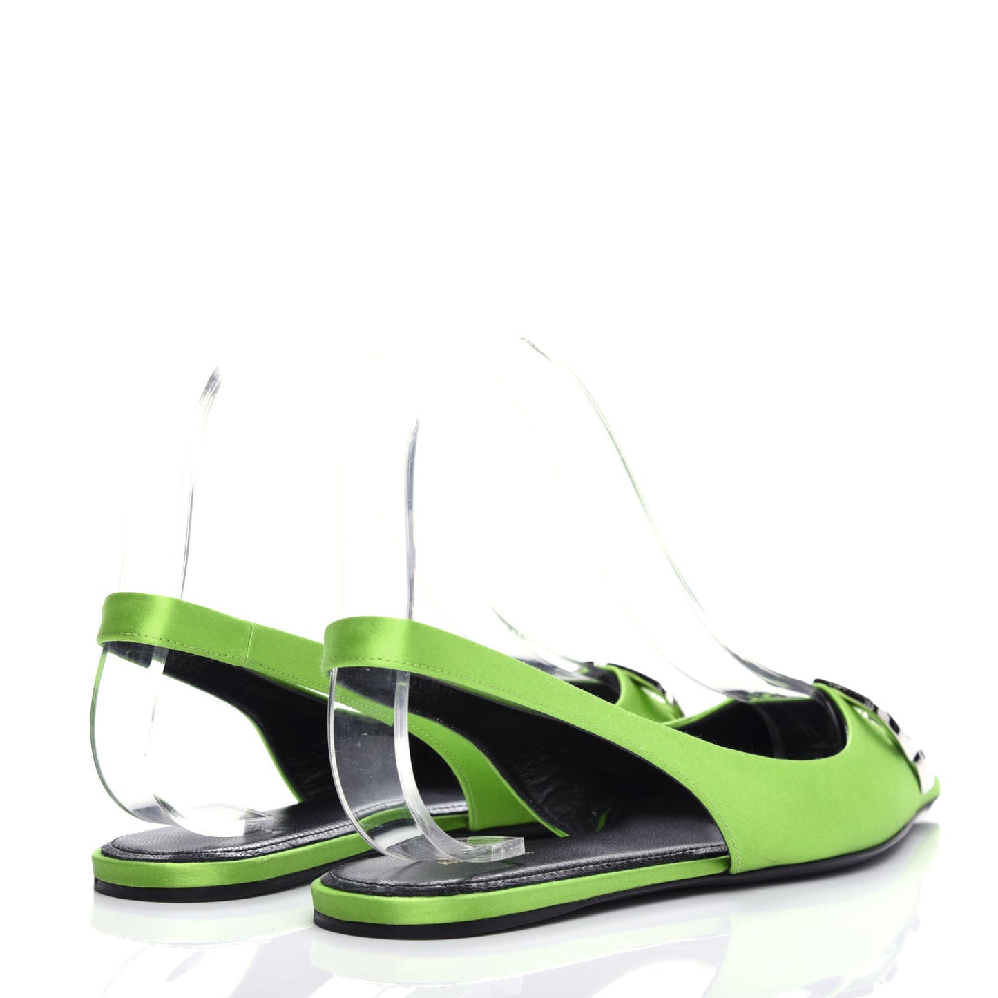 Satin BB Knife Pointy Toe Slingback Flats 36 Neon Green