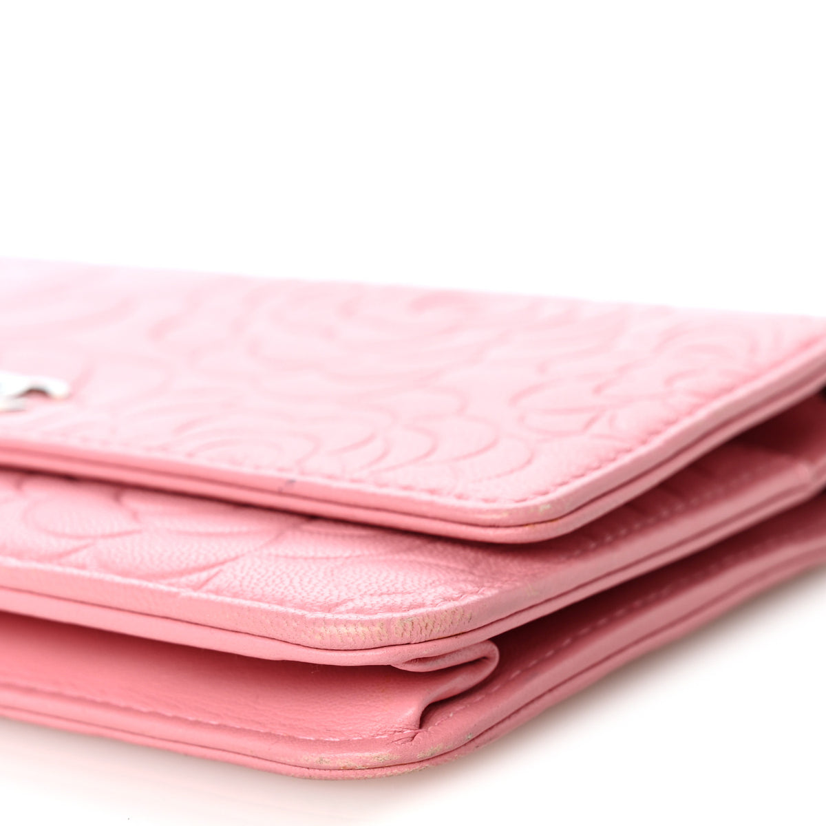 Lambskin Camellia Embossed Wallet on Chain WOC Pink