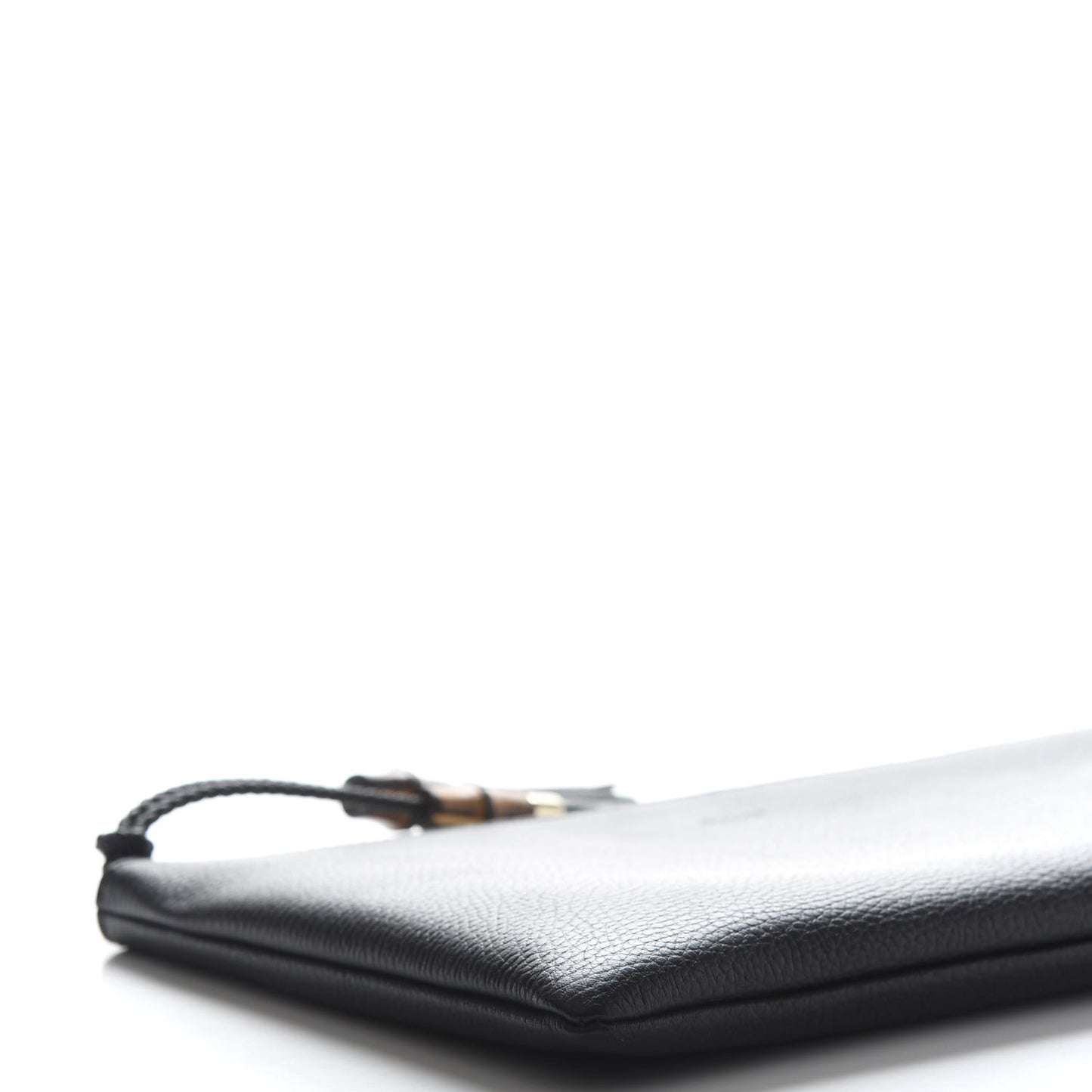 Pebbled Calfskin Large Bamboo Clutch Black