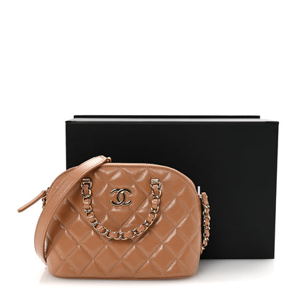 Chanel Shiny Lambskin Quilted Shiny Coco Clutch With Chain Dark Beige 11 of 11