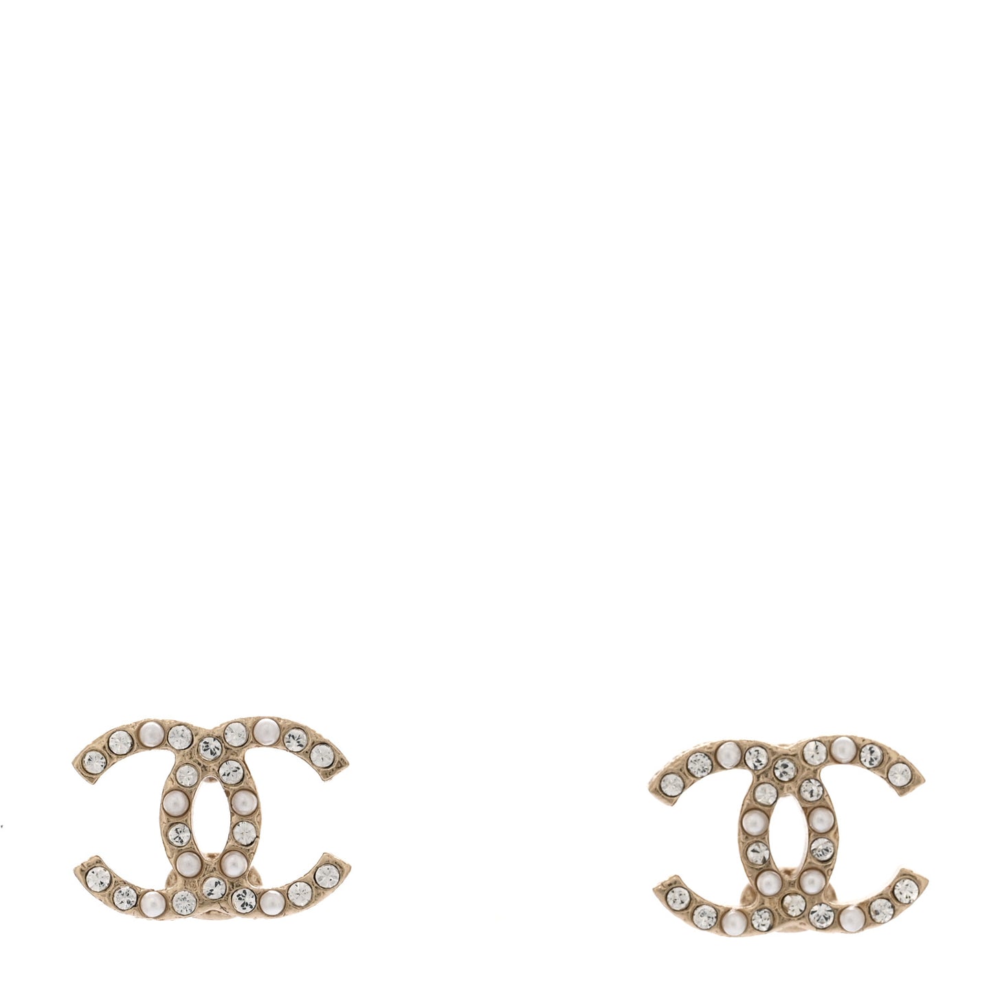 Pearl Crystal CC Charms Stud Earrings Light Gold