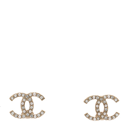 Chanel Pearl Crystal CC Charms Stud Earrings Light Gold 1 of 4