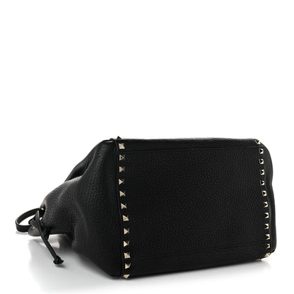 Valentino Garavani Grained Calfskin Rockstud Double Handle Cinch Tote  Black 4 of 9