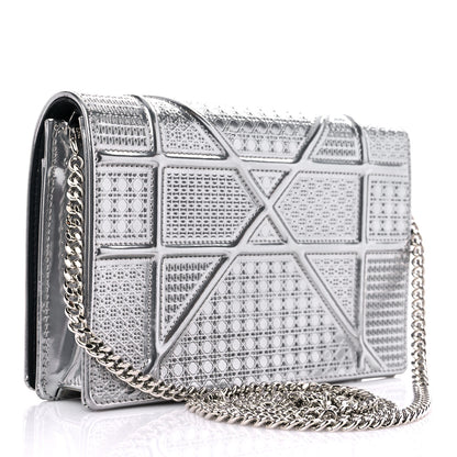 Christian Dior Metallic Patent Micro-Cannage Diorama Wallet on Chain Pouch Silver 3 of 12