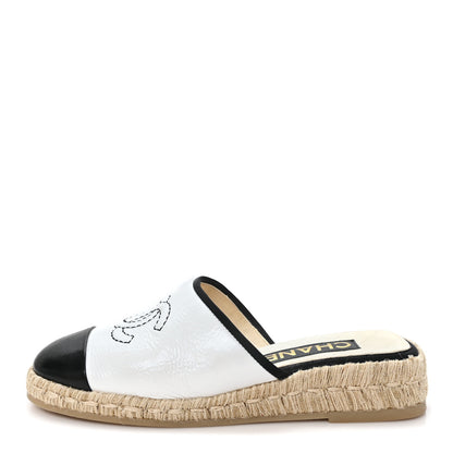 Chanel Crumpled Goatskin CC Espadrille Mules 36 White Black 1 of 9
