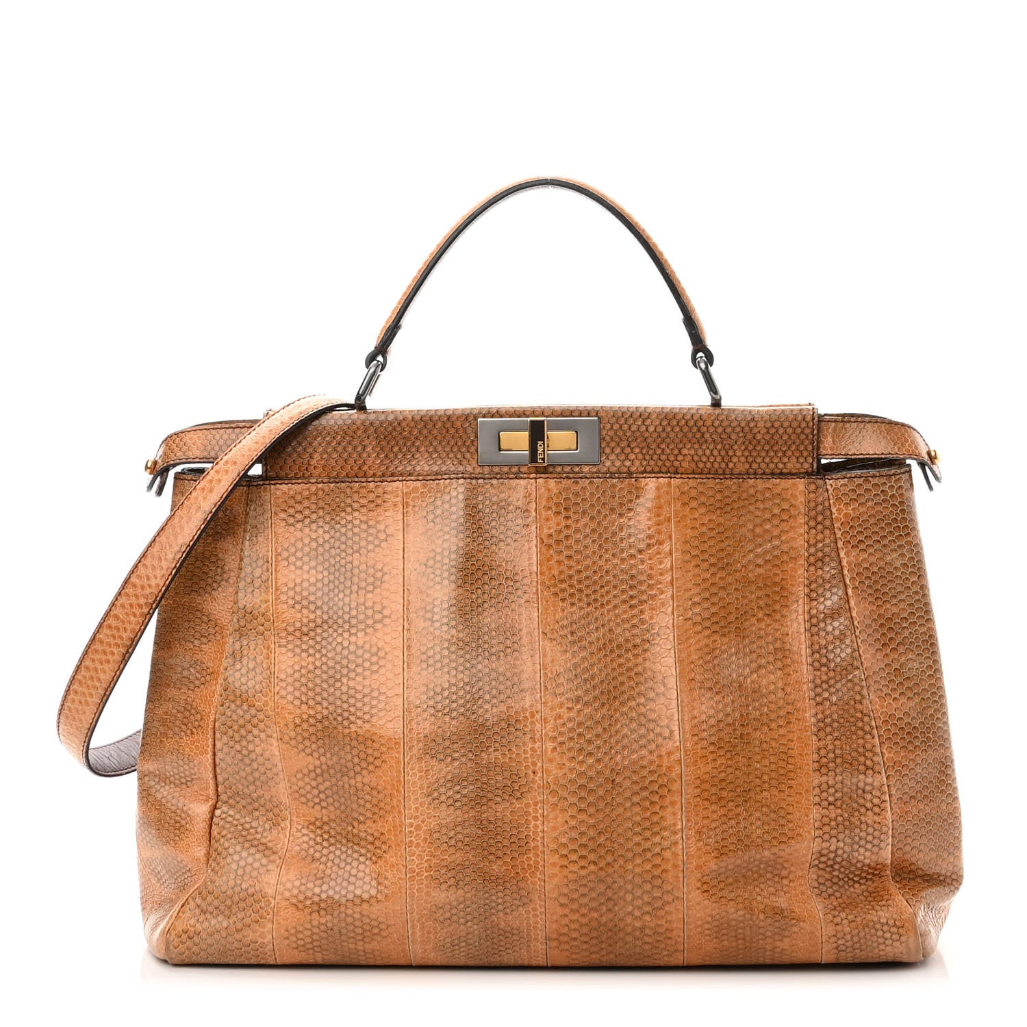 Fendi Watersnake Large Peekaboo Iconic Satchel Brown 1 of 12