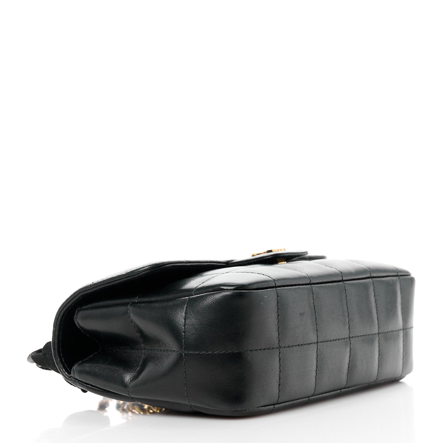 Lambskin Quilted Mini Chocolate Bar Camellia Flap Black