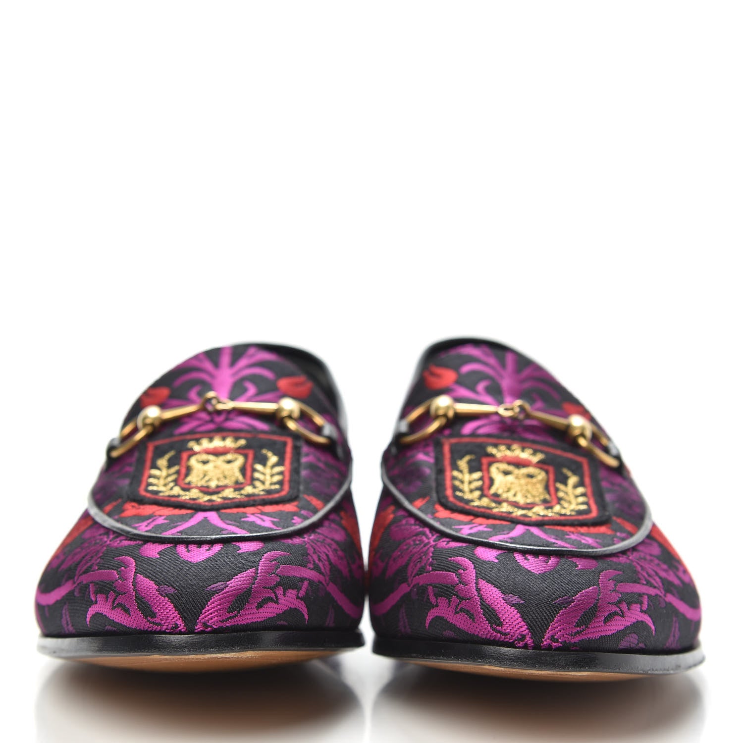 Gucci Jacquard Floral Womens Horsebit Jordaan Loafers 40.5 Black Begonia 2 of 9