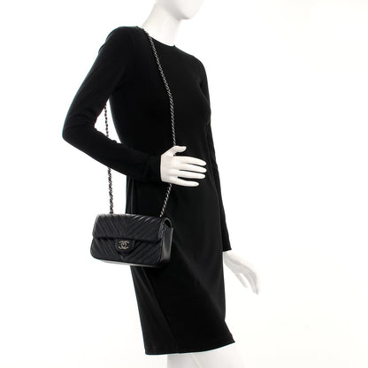 Chanel Metallic Caviar Chevron Quilted Mini Rectangular Flap Black 2 of 8