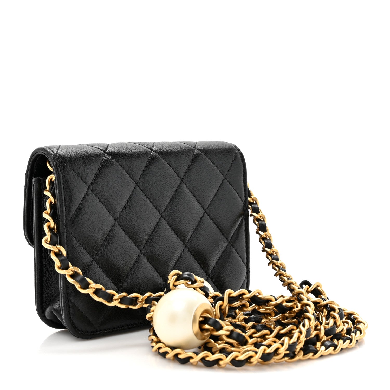Chanel Lambskin Quilted Maxi Pearl Clutch With Chain Black 3 of 11