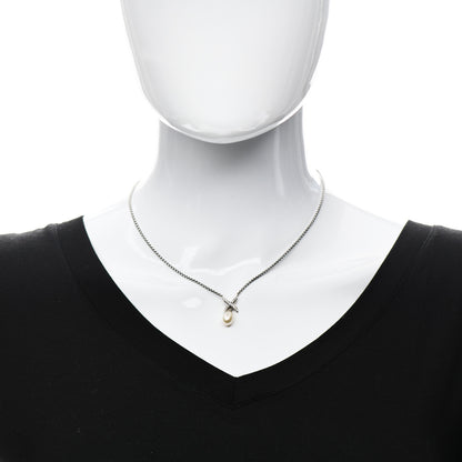 David Yurman Sterling Silver Cultured Pearl Diamond X Drop Pendant Necklace 2 of 6
