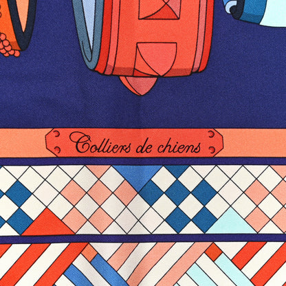 Hermes Silk Colliers de Chiens Giant Scarf 140 Indigo Orange Cobalt 5 of 6