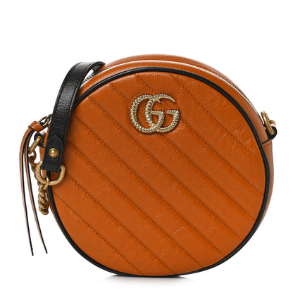 Gucci Azalea Calfskin Matelasse Diagonal Mini Torchon GG Marmont Round Shoulder Bag Cognac Black 1 of 9