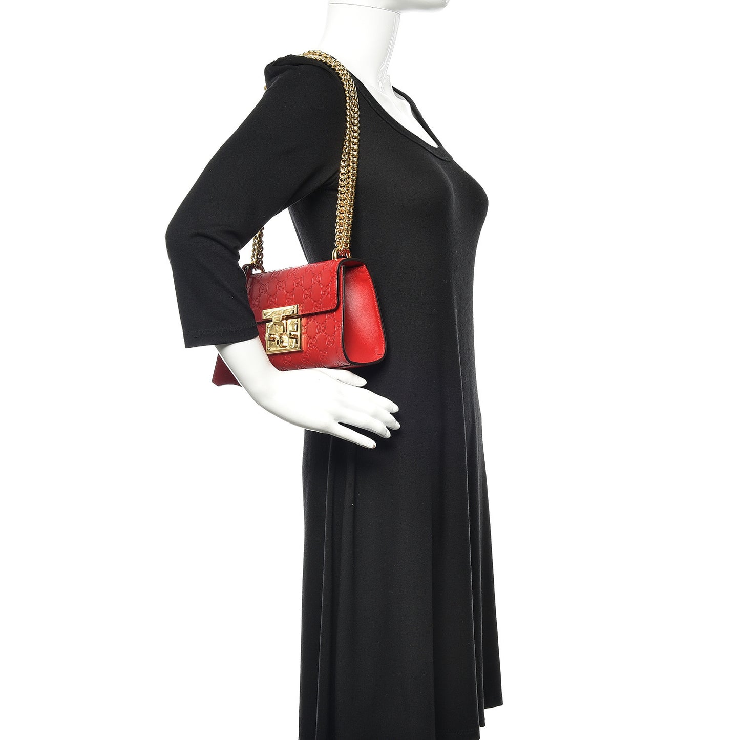 Guccissima Small Padlock Shoulder Bag Hibiscus Red