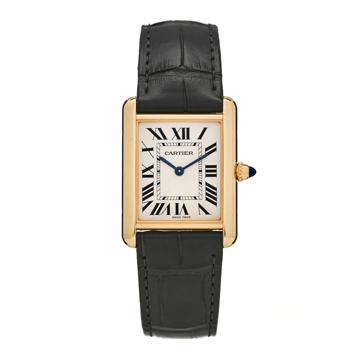 18K Yellow Gold Alligator 26mm Tank Louis Quartz Watch