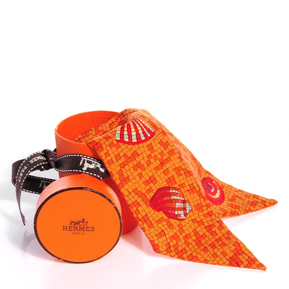 Hermes Silk Sea Shells Mosaic Twilly Orange 5 of 5