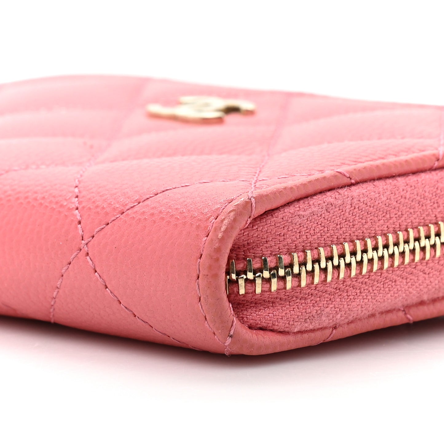 Caviar Quilted Zip Coin Purse Dark Pink