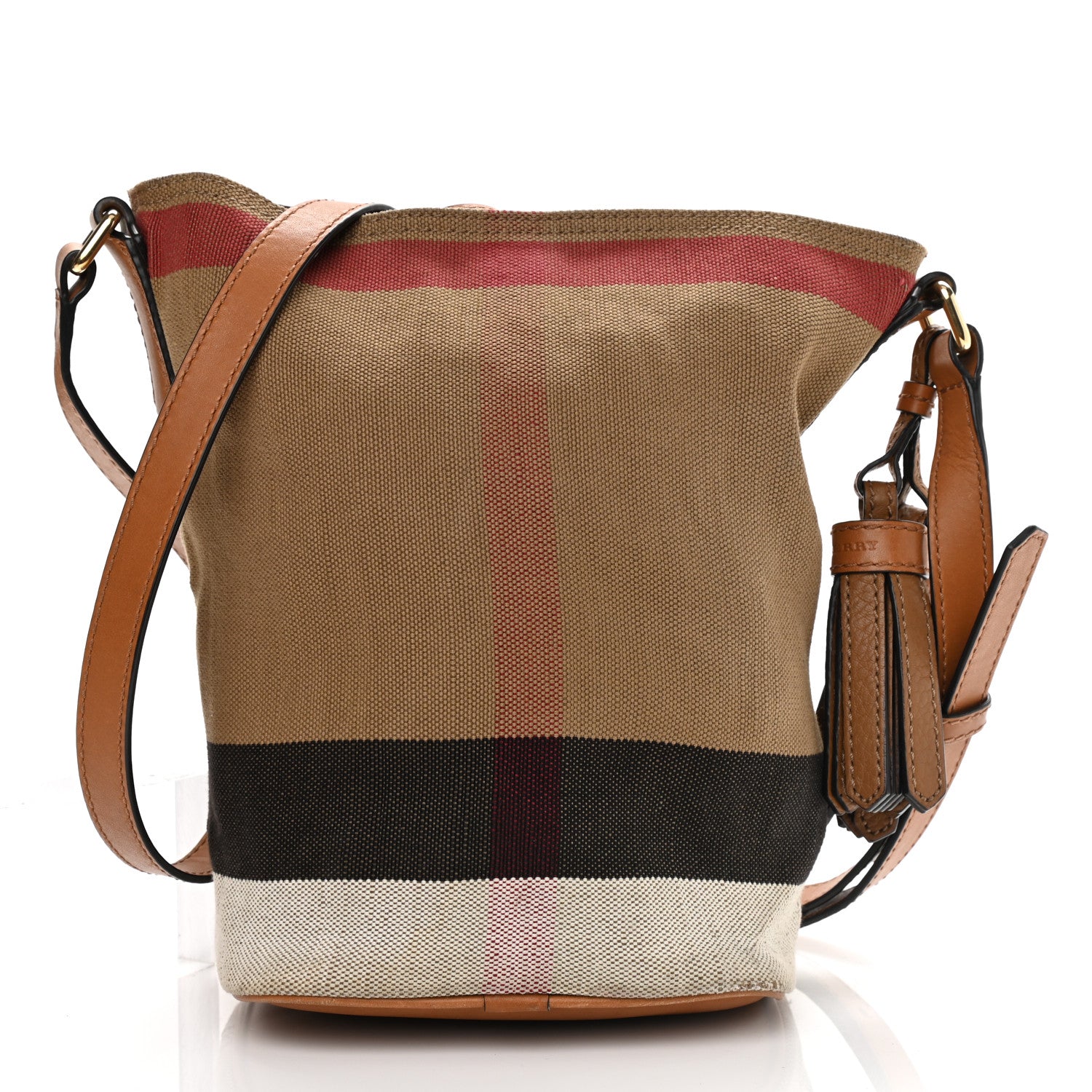 Burberry Canvas Mega Check Mini Ashby Tassel Crossbody Saddle Brown 2 of 14