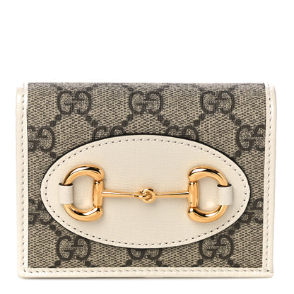 Gucci GG Supreme Monogram Azalea Calfskin Horsebit 1955 Card Case Wallet Beige Ebony Mystic White 1 of 10