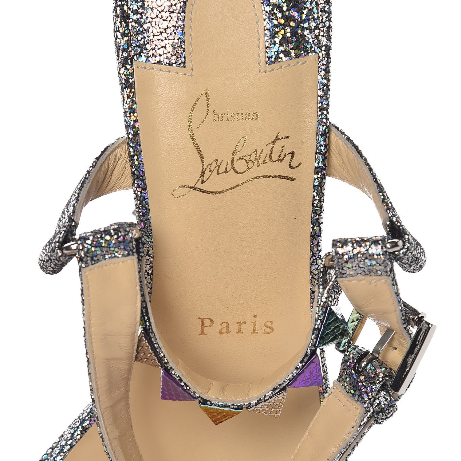 Christian Louboutin Nappa Mica Pyraclou 110 Wedge Sandals 40 Silver 5 of 10