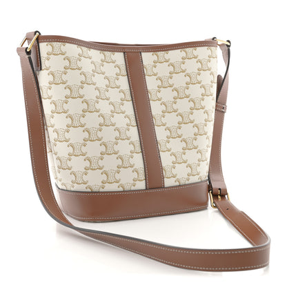 Celine Triomphe Canvas Calfskin Small Bucket Bag White 3 of 11