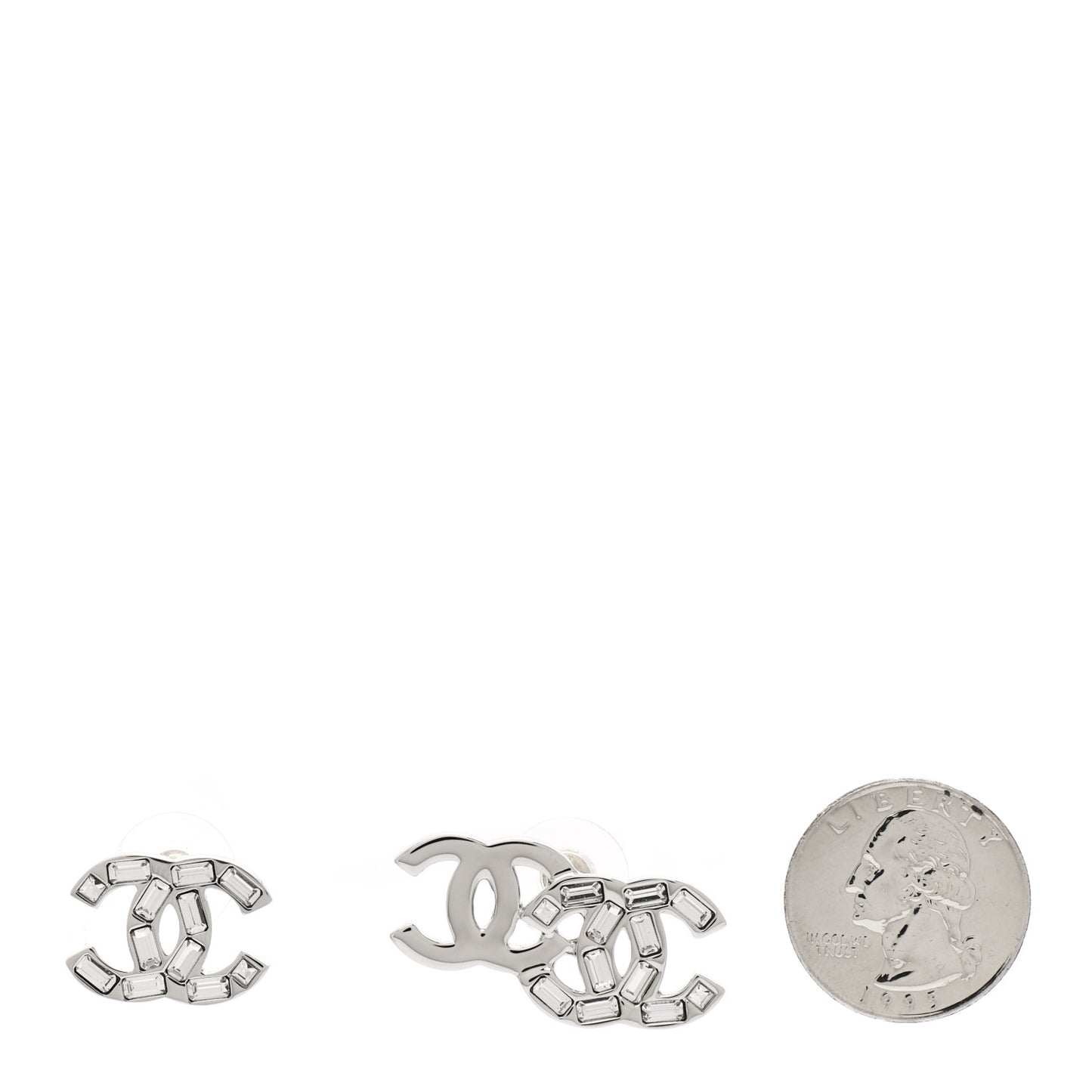 Baguette Crystal Double CC Earrings Silver