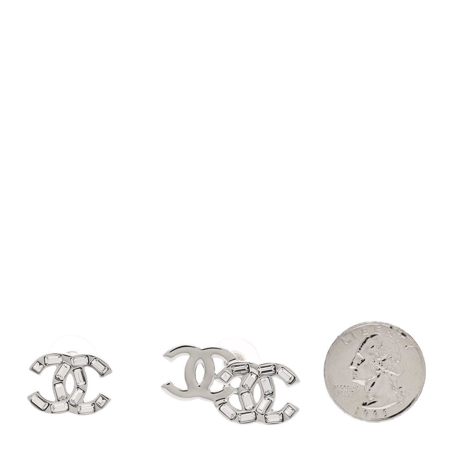 Chanel Baguette Crystal Double CC Earrings Silver 2 of 4