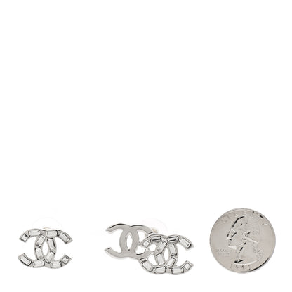 Chanel Baguette Crystal Double CC Earrings Silver 2 of 4