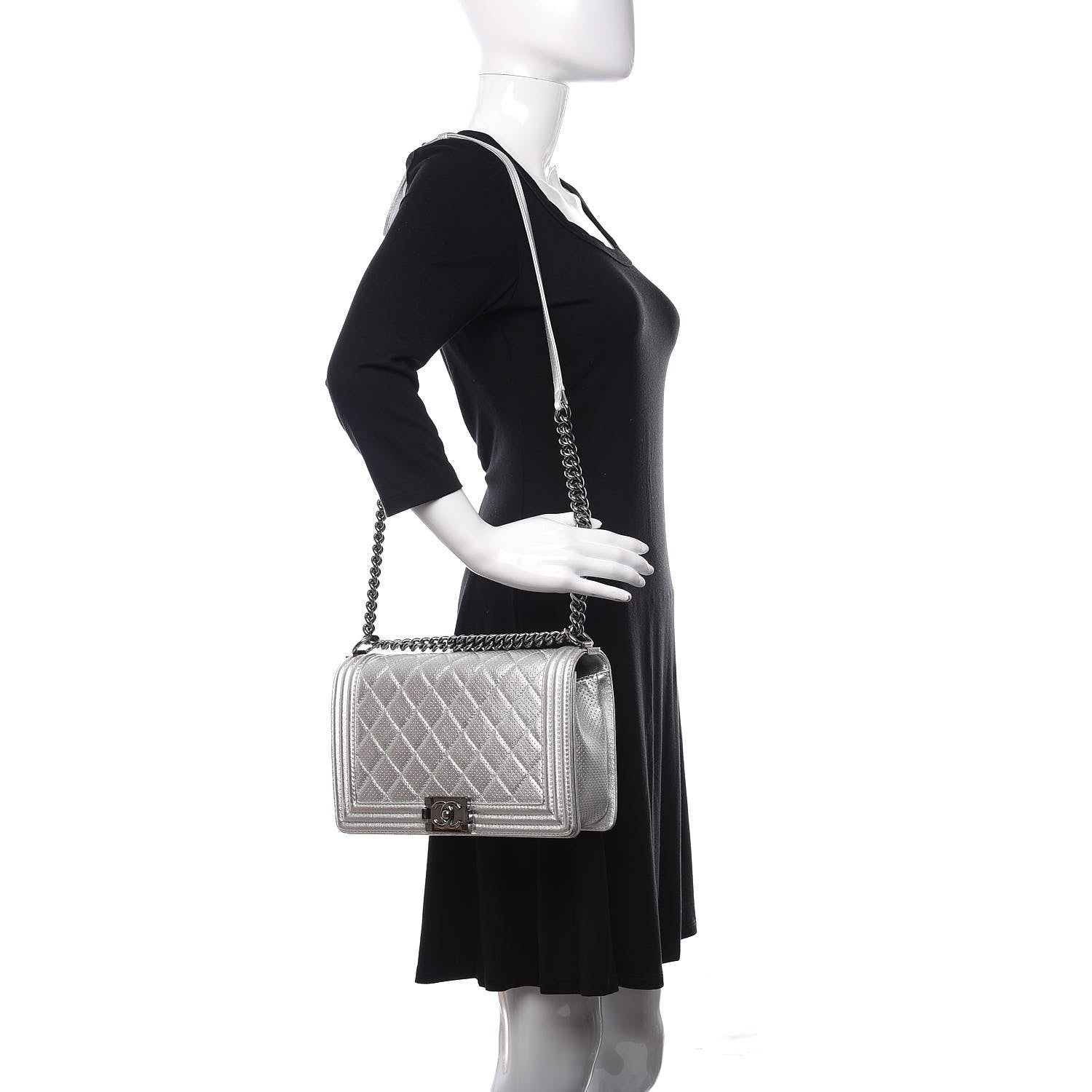Chanel Metallic Lambskin Perforated New Medium Boy Flap Silver 2 of 12