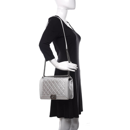 Chanel Metallic Lambskin Perforated New Medium Boy Flap Silver 2 of 12