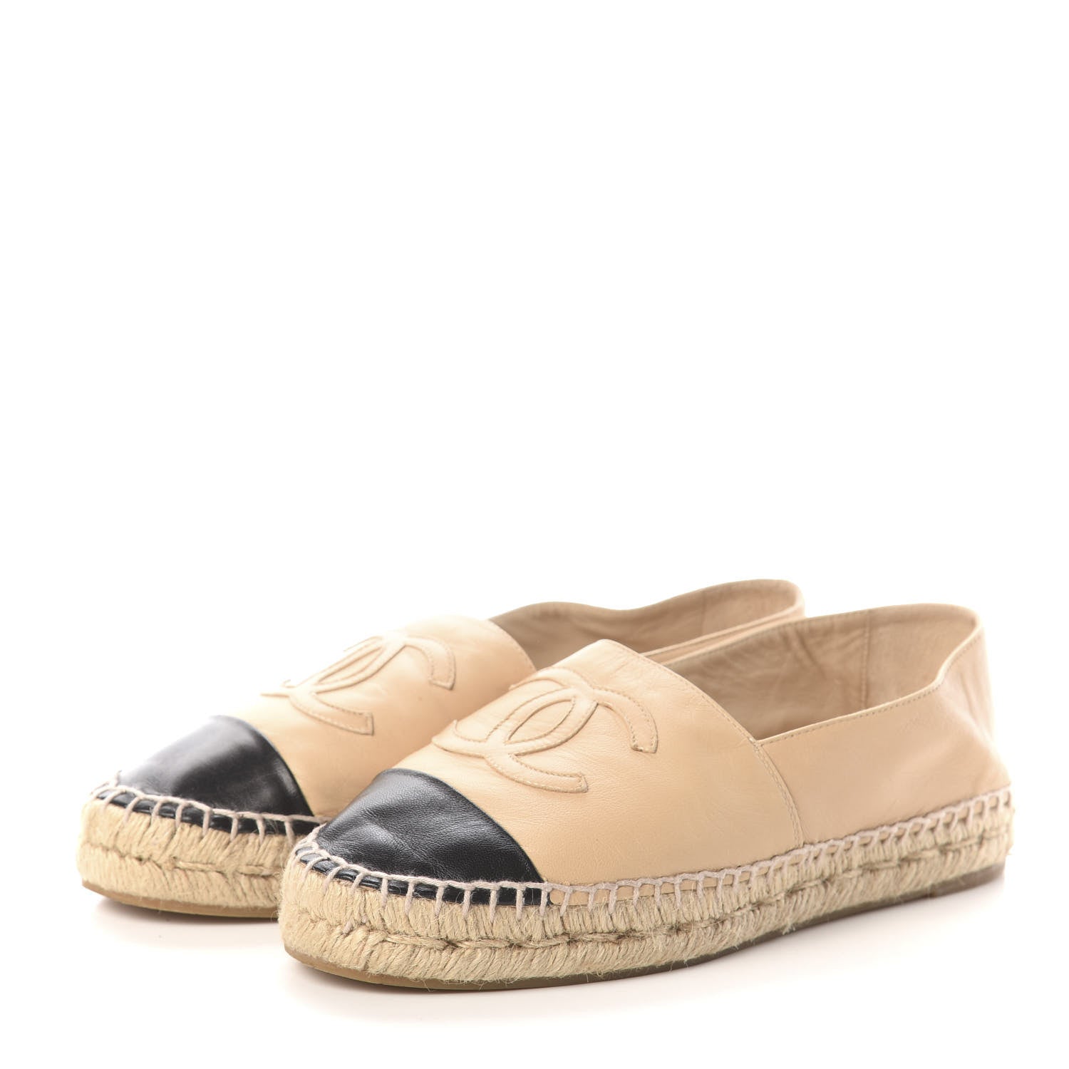 Chanel Lambskin CC Espadrilles 37 Beige Black 3 of 7