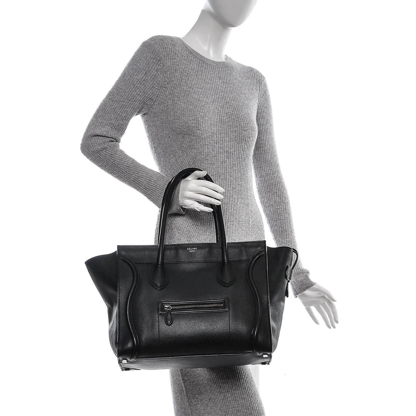 Drummed Calfskin Shoulder Luggage Black