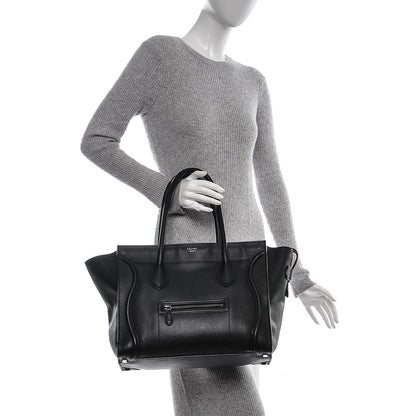 Celine Drummed Calfskin Shoulder Luggage Black 2 of 10