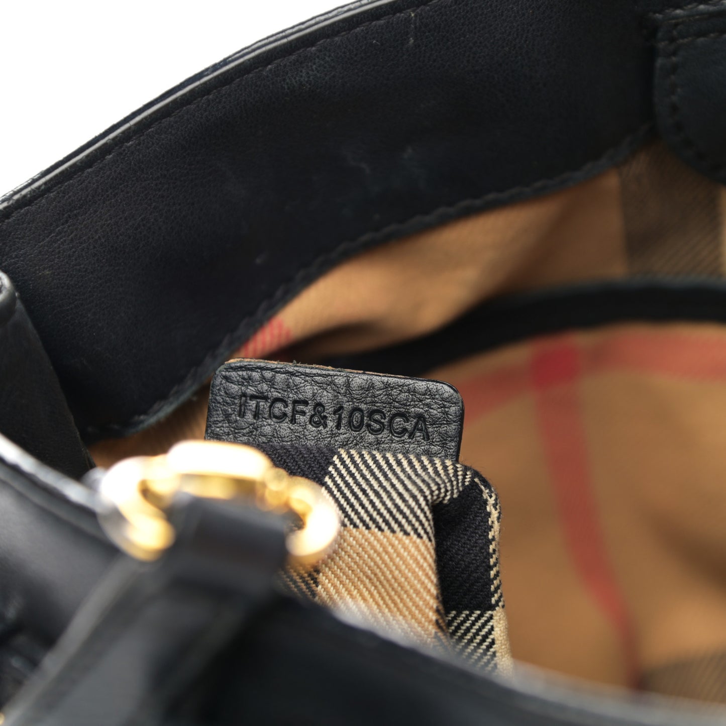 Calfskin House Check Small Banner Tote Black