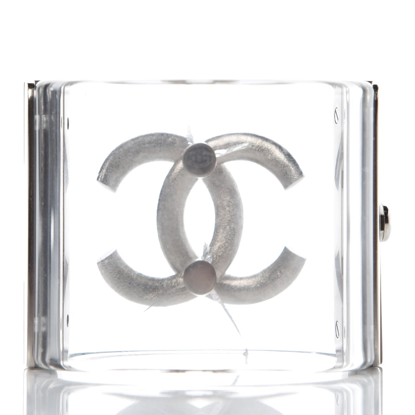 Lucite Baguette Crystal CC Cuff Transparent Silver