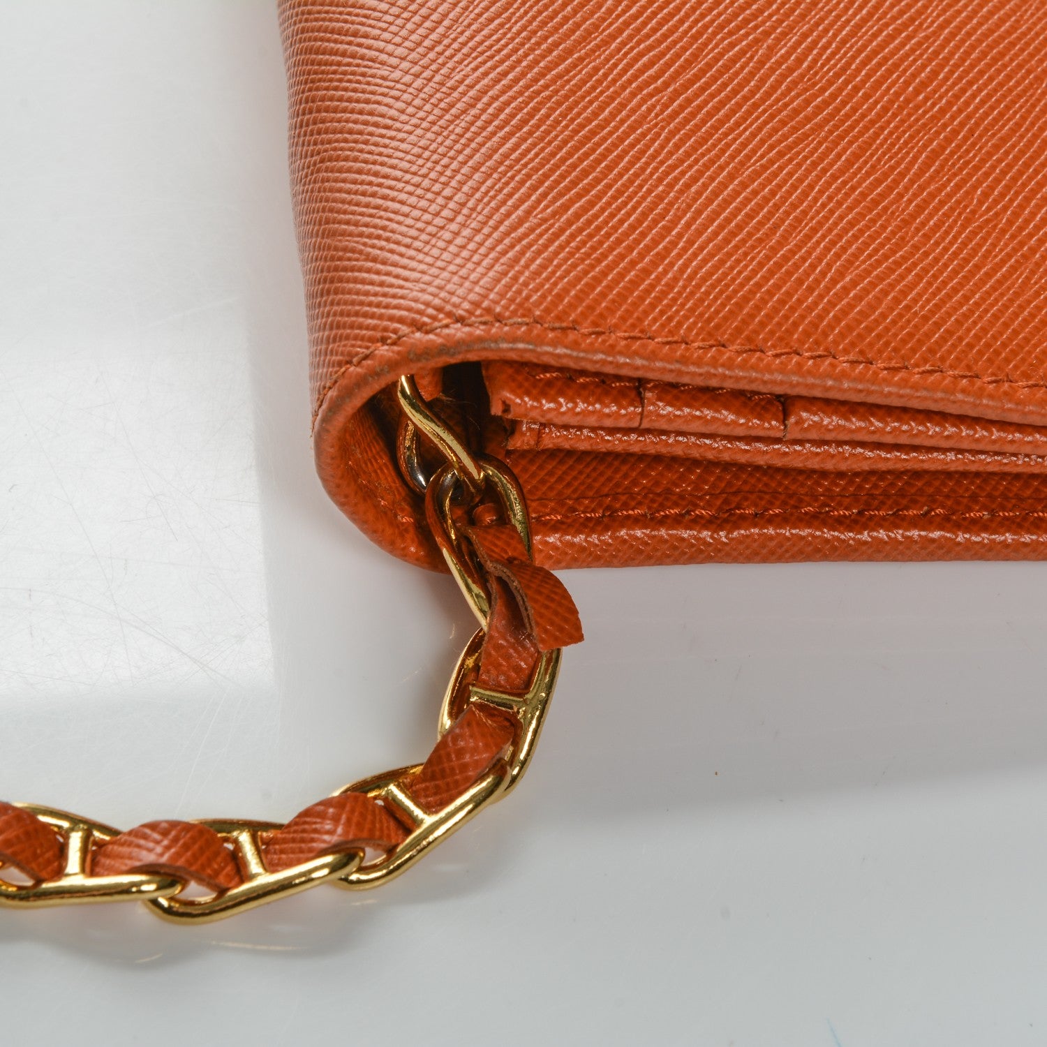 Prada Saffiano Metal Oro Chain Wallet Papaya 6 of 9
